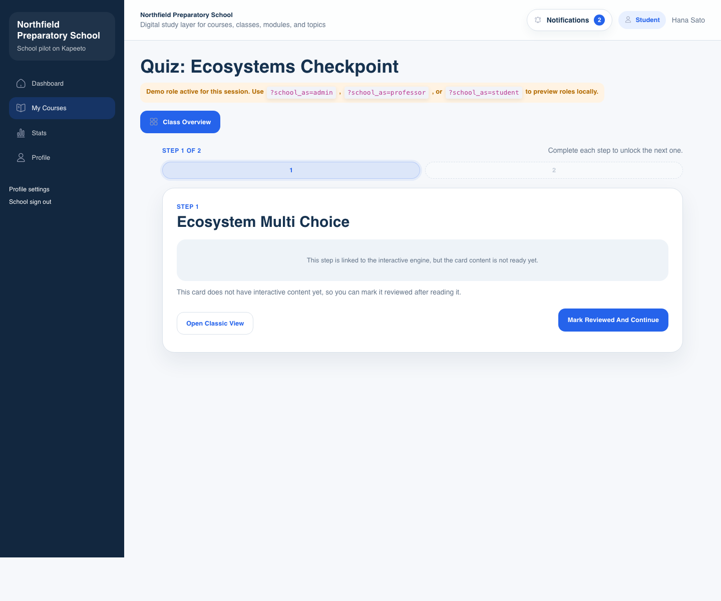 Student class player in Kapeeto School
